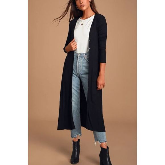 Lulus Sweaters - *HP!* NWT Lulu's Graceful Ways Black Long Cardigan